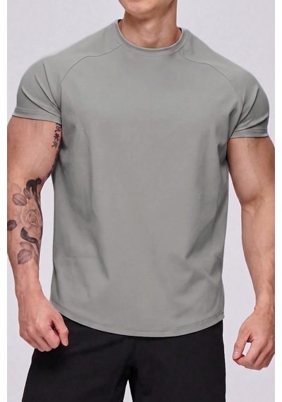Genius Store Erkek Spor Tişört Running Sports Gym Reglan Oval Kesim Penye T-shirt Ovalt-shirt Gri
