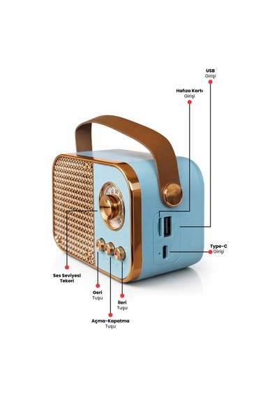 Nostaljik Bluetooth Hoparlör Bluetooth 5.2 Usb & Tf Kart Destekli Led Taşınabilir Speaker