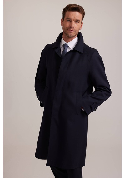 Erkek Lacivert Regular Fit Gabardin Pardesü
