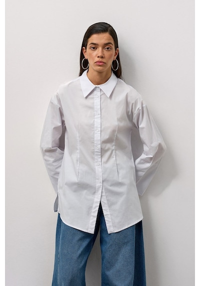 Molene Beyaz Pensli Fitted Poplin Gömlek