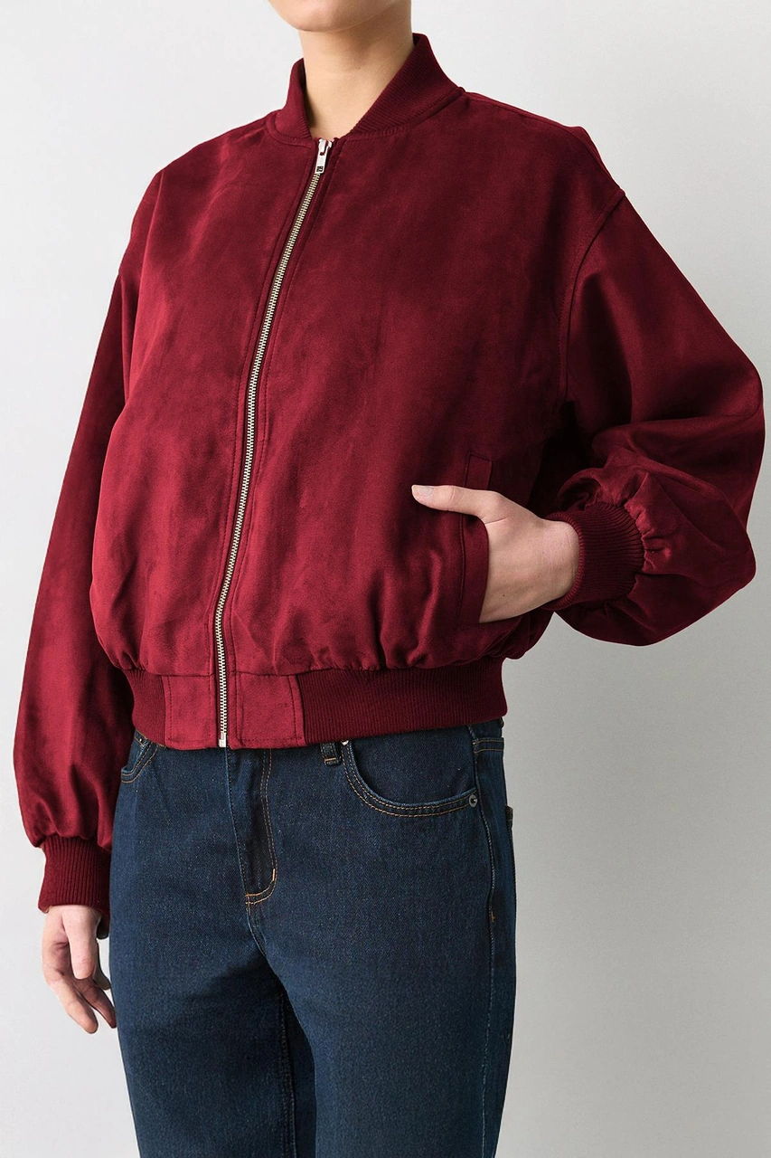 Bordo Astarlı Kadın Bomber Ceket Mg2545 Bordo