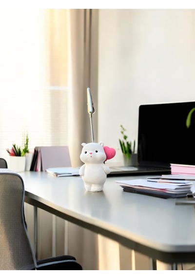 Kalpli Balon Tutan Kawaii Sevimli Ayıcık Fotoğraf Ve Not Tutucu - Ofis Masa Not Tutacağı Beyaz-pembe