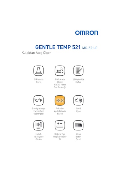 Omron Gentle Temp 521, 3'ü 1 Arada Kulaktan Ateş Ölçer