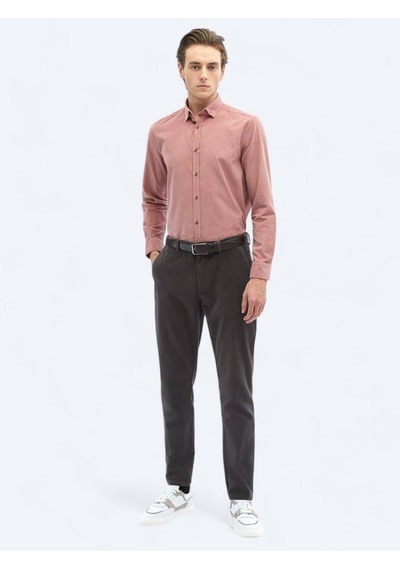 Kip Pembe Fitilli Regular Fit Dokuma Kadife Casual %100 Pamuk Gömlek