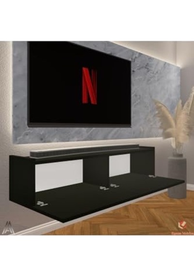 Siyah 120 Cm Tv Ünitesi Tv Sehpası Duvar Rafı Kitaplık Çok Renkli