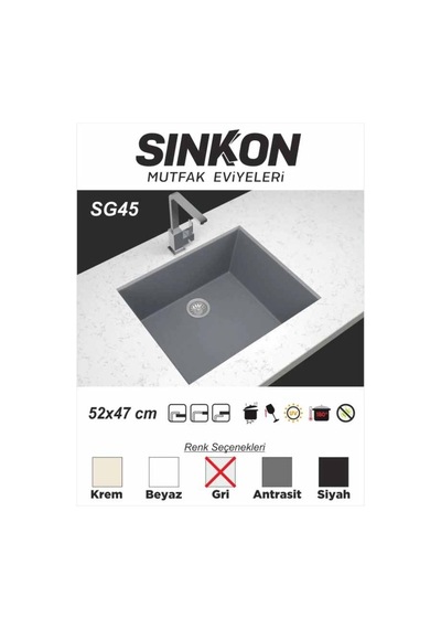 Sinkon Gri Granit Eviye 52 x 47 - Sg45 - Sinkon