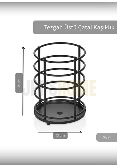 Jet's Home Yuvarlak Çatal Kaşıklık Paslanmaz Tezgah Üstü Servis Standı Düzenleyici Çelik Siyah Siyah