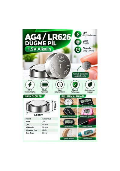 Ag4 Lr626 Saat Pil 1.5v 2 Adet Rio Ag4 Lr626 Para Pil Lityum Düğme Pil Araba Kumandası Baskül Tartı Pili Saat Cihaz Pili