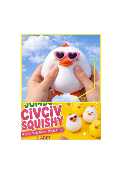 Civciv Sukuşi Skuşi Squishy Sevimli Hayvan Ördek Esnek 1 Adet Stres Oyuncakları Uzayan Gözlüklü Squıshy Sarı Beyaz 8.5cm