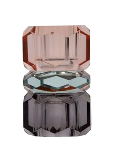Kristal Mum Tutucu, Şeftali/yeşil/duman, 4,5x4,5x7,5 Cm Çok Renkli