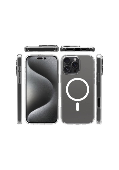 Apple Uyumlu iPhone 16 Pro Kılıf M-safe Şarj Özellikli Şeffaf Sert Pc Zore Embos Kapak Seffaf