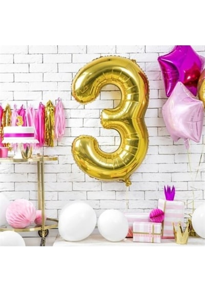40" İnç 100 CM 3 Üç Rakamı Folyo Balon Gold