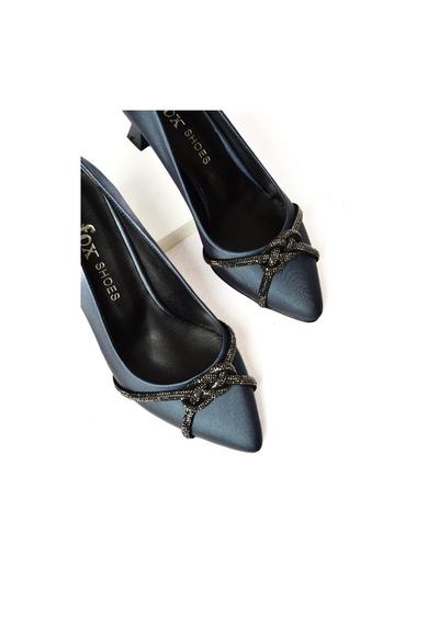 Fox Shoes S246061604 Lacivert Kumaş Kalın Topuklu Kadın Abiye Ayakkabı Lacivert