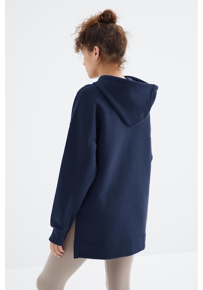 Tommy Life İndigo Reglan Kol Basic Kapüşonlu Oversize Sweatshirt Tunik - 97242 İndigo