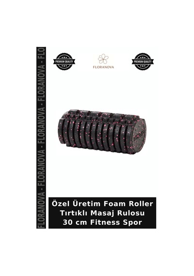 Özel Üretim Foam Roller Tırtıklı Masaj Rulosu 30 Cm Fitness Spor Siyah - Pembe