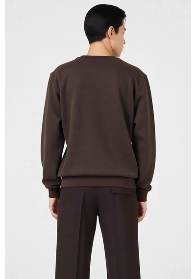 Benerly Erkek Bisiklet Yaka Standart Kol Regular Kalıp Sweatshirt Fonksiy Kahverengi