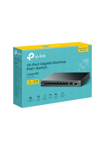 Tp-lınk Ls1210gp, Green Tech, 8 Port Gigabit, Poe 61w, 1 Port Gigabit Uplink, 1 Port Gigabit Sfp, Yönetilemez Masaüstü Switch