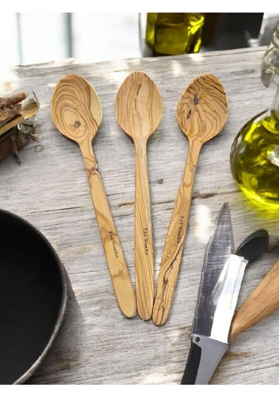 F&amp S Woodart 3 Adet Edremit Zeytin Ağacı Doğal Ahşap El Yapımı Tahta Kaşık Yemek Kaşığı 29 Cm Tencere Ka Diğer
