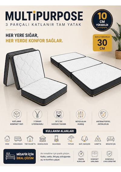 Purpose Tek Kişilik 10 Cm Katlanır Sünger Yatak Yer Ve Misafir Yatağı, Şilte Ve Minder Karavan, Kamp, Çadır Ve Araç İçi 24 Dns Orta Sert Sünger Fermuarlı Çıkarılabilir Kılıf Katlanır Yatak Purpose Tek Kişilik 10 Cm Katlanır Sünger Yatak Yer Ve Misafir Yatağı, Şilte Ve Minder Karavan, Kamp, Çadır Ve Araç İçi 24 Dns Orta Sert Sünger Fermuarlı Çıkarılabilir Kılıf Katlanır Yatak