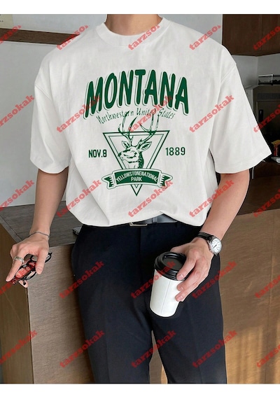Tarzsokak Unisex Montana Baskılı Tshirt Beyaz Beyaz