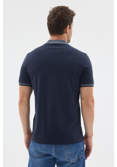 Lacivert-mavi Polo Yaka Pike Kısa Kol Slim Fit %100 Pamuk Tişört 1011260171 Lacivert - Mavi