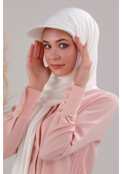 Melodi Scarf Kadın Tesettür Şapkalı Pratik Boneli Hazır Şal Beyaz Beyaz