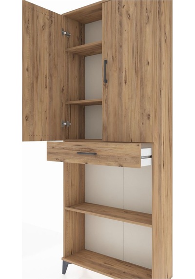Arges Dolap 4 Raflı Tek Çekmeceli 2 Kapaklı 88x30x221 Çam-çam Çam