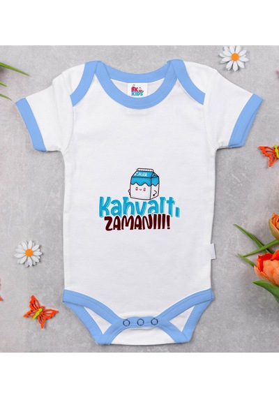 Bk Gift Bk Kids Kahvaltı Zamanı Tasarımlı Mavi Bebek Body Zıbın-1 Çok Renkli