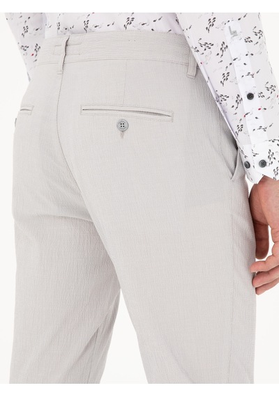 Cacharel Açık Gri Slim Fit Beli Bağcıklı Kanvas Pantolon