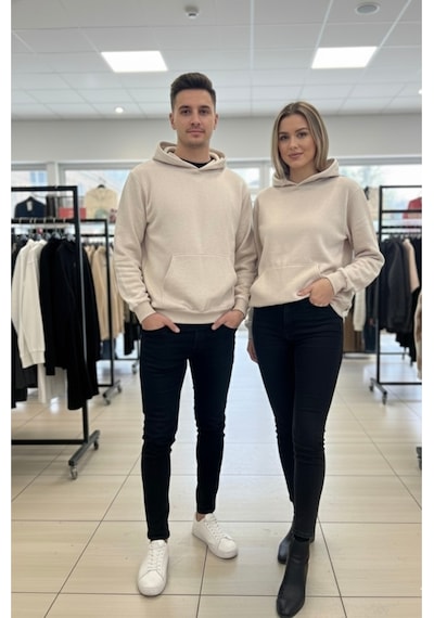 Tuba Toptaş Unisex Bay/ Sweatshirt Kapüşonlu Bej