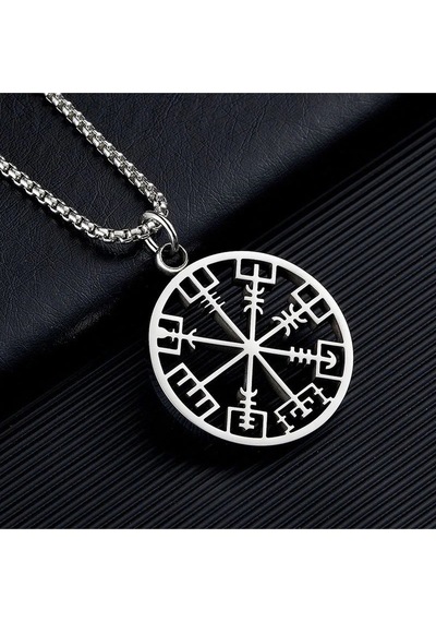Viking Pusulası Vegvisir Model 316l Paslanmaz Çelik Kolye Çelik