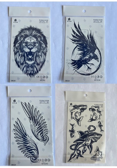 Aslan Karga 4 Adet Birden 3 Hafta Kalıcı Geçici Yapıştırma Dövme 18x11 Cm