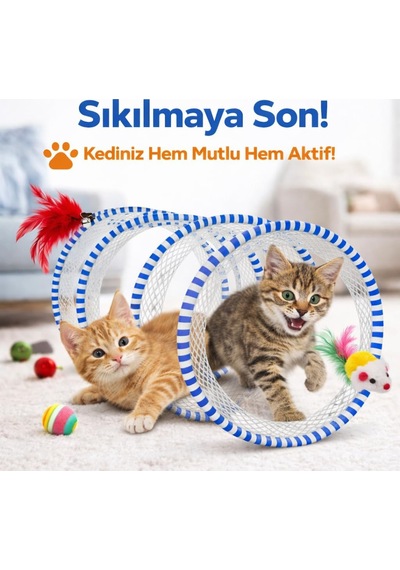 Madpet Kedi Tüneli Oyuncak Spiral İnteraktif Kedi Oyuncağı Fareli Ve Tüylü Tasarım Katlanabilir Kedi