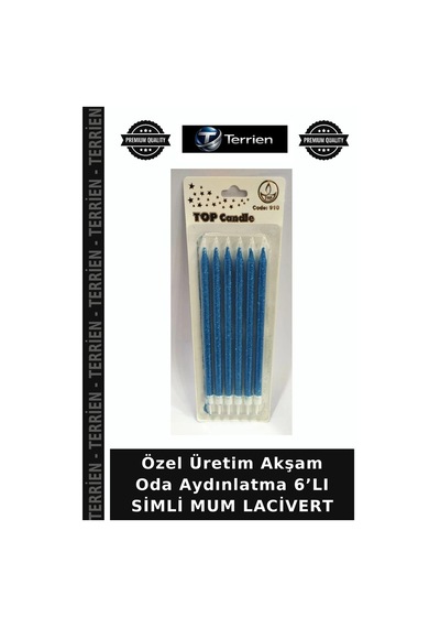 Özel Üretim Akşam Oda Aydınlatma 6 Lı Simli Mum Lacivert