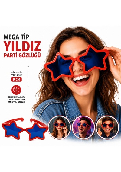 Go İthalat Mega Tip Yıldız Parti Gözlüğü Kırmızı Renk 0 - 99