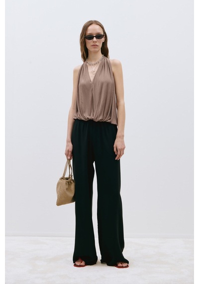 Suud Collection Sütlü Kahve Nina Dökümlü Halter Top Sütlü Kahverengi