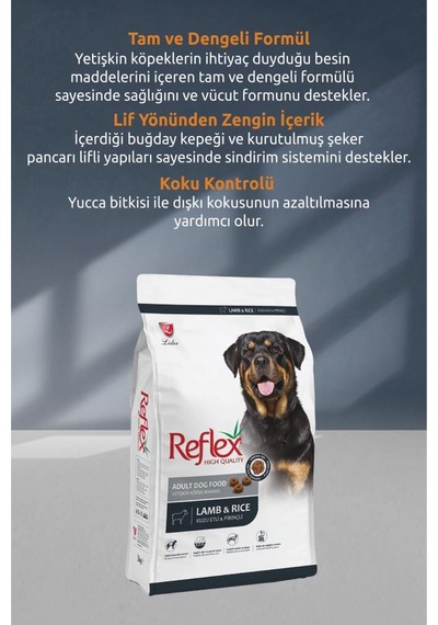 Reflex Kuzu Etli Ve Pirinçli Yetişkin Köpek Maması 15 Kg X 2