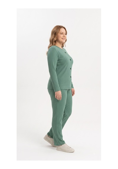 Sleeproom Büyük Beden Kadın Kaşkorse Mevsimlik Yeşil Pijama Takımı