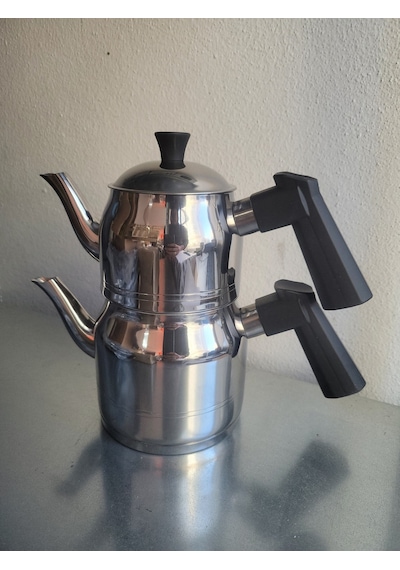 Fms Daisy Midi Boy Paslanmaz Çelik Çaydanlık Seti 1lt,0.5lt Bakalit Siyah Kulp - 4070syh Inox