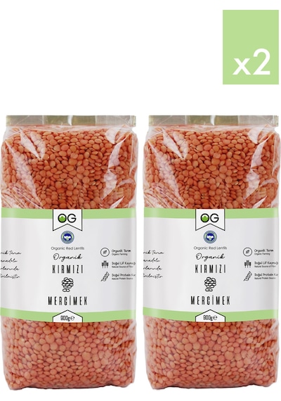 2 Li Organik Kırmızı Mercimek 900 Gr