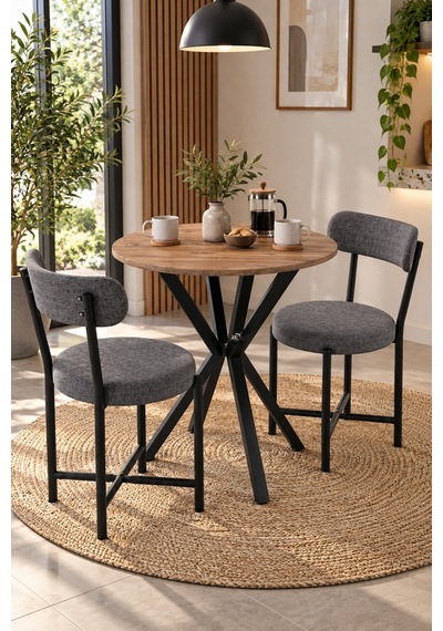 Sulorahome Masa Ve 2 Adet Keten Sandalye Seti 70 Cm Gri Sulorahome Masa Ve 2 Adet Keten Sandalye Seti 70 Cm Gri