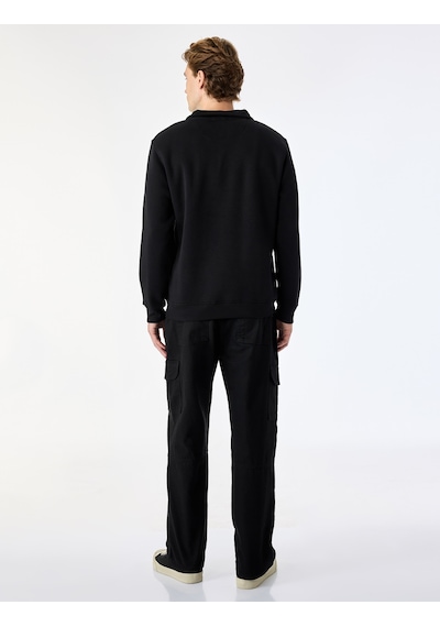 Koton Şardonlu Regular Fit Uzun Kollu Fermuarlı Yaka Sweatshirt Siyah 7wam70003mk