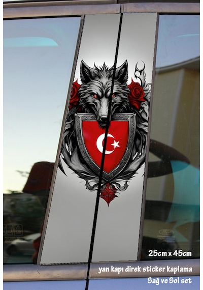Bozkurt Türk Kurt Sticker Yan Kapı Direk Kaplama 2li Sol Sağ Takım Yapıştırma