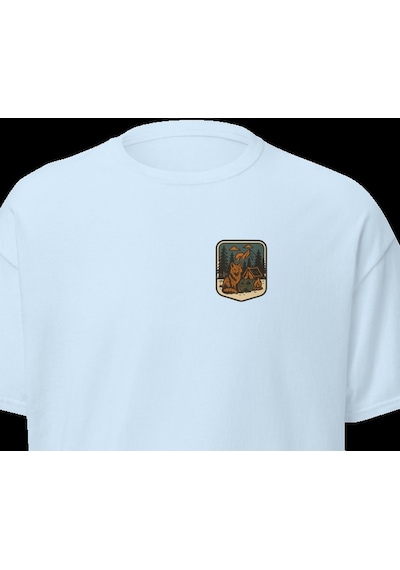 Wildstyle Tilki Renkli Vintage Yaban Hayat Doğa Orman Rozet Baskılı Unisex Bisiklet Yaka Pamuklu Tişört Bebe Mavi