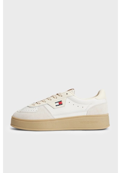Tommy Jeans Logolu Deri Sneaker Ayakkabı Kadın Ayakkabı En0en03091 Ybl Beyaz