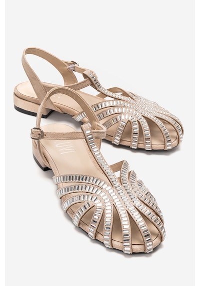 Luvishoes Lavına Bej Süet Taşlı Kadın Sandalet