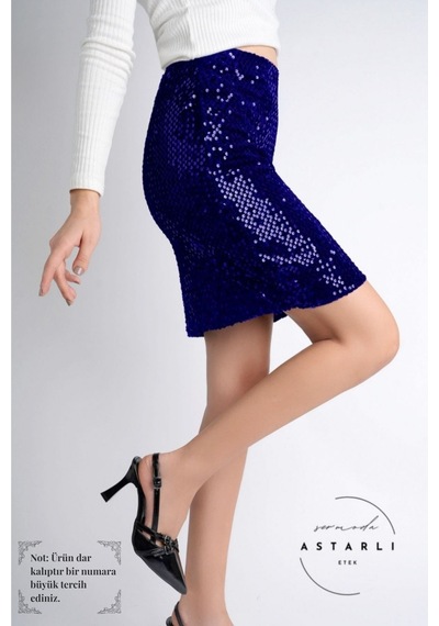 Sermoda 47 Cm 170 Pullu Mini Etek Saks Mavi