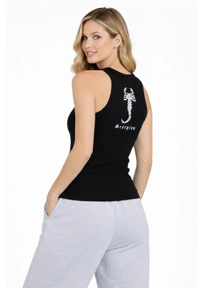 Dogutrend Fitilli Atlet Sıfır Yaka Slim Fit Arka Baskılı Spor Atlet - Siyah