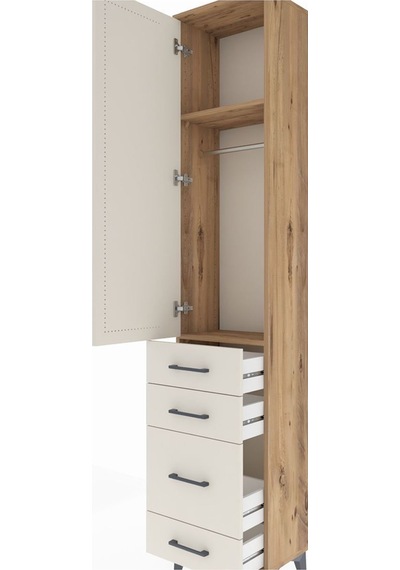 Arges Dolap 2 Raflı 4 Çekmeceli Tek Askılı 44x30x221 Çam-aytaşı Atlas Çam
