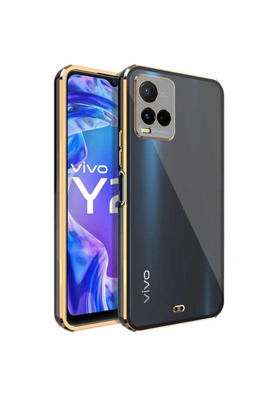Vivo Y33S Kılıf Köşeli Gold Şeffaf Kapak